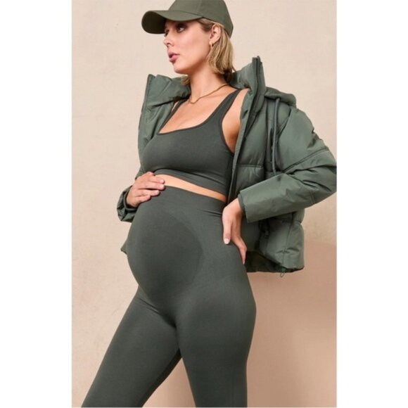 BLANQI Everyday Maternity High Rise Support 7/8 Ankle Leggings Green Large - Picture 9 of 9